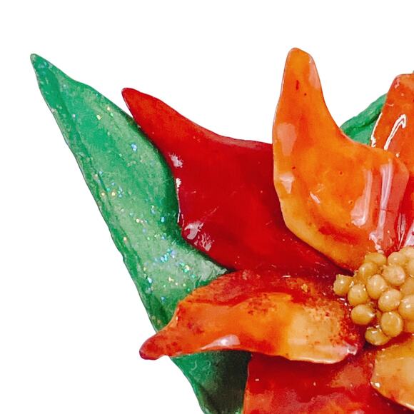 Vintage Resin Poinsettia Christmas Flower Holiday Brooch Abstract Festive Pin - Picture 5 of 11